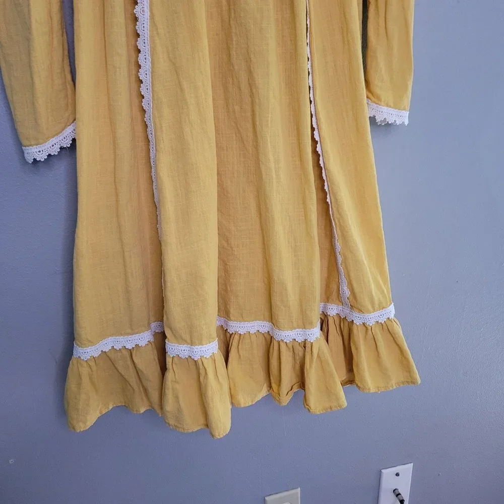Victorian‎ Women's M Prairie Cottage Core Dress Long Sleeve Crochet Mustard